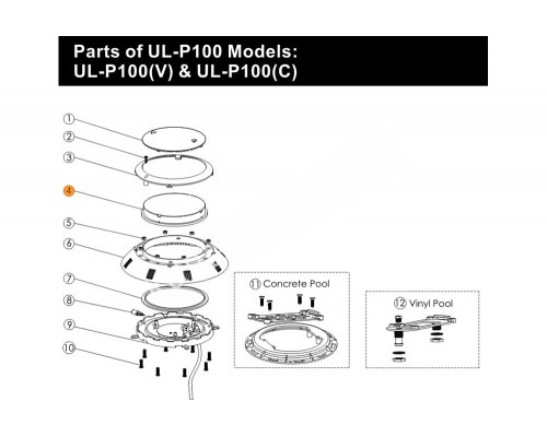 Стекло прожектора UL-P100 Emaux (01041020/01041021)