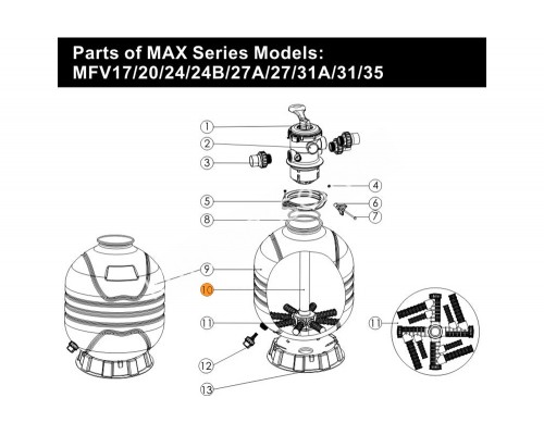 Вентиль 6-ти поз. (верхний 1 1/2") для фильтров MFV Emaux MPV07/88281505/88281505B