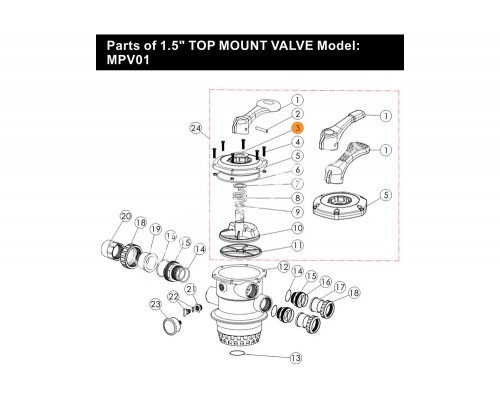 Шайба скольжения ручки переключ реж 6-ти поз. вент (1 1/2", 2" верх; 1 1/2" бок) Emaux MPV-01-006