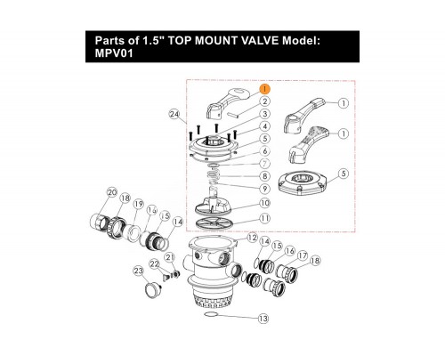 Ручка переключения режимов 6-ти поз. вентиля (1 1/2' ' и 2' ' ) Emaux MPV-01-019/MPV-01-020/01013003