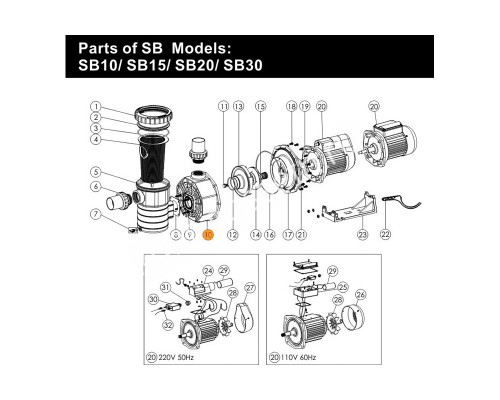 Корпус  насоса SB Emaux (89021308/01021010/E021307)
