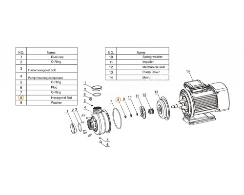 Гайка M8 рабочего колеса насоса Mayer Schwimmbad LX J41010039