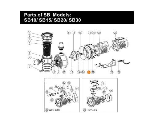 Крышка задняя (фланец) насоса SB Emaux (01021013)