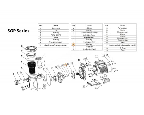 Шпонка рабочего колеса насоса SGM/SGP/SGB/SGE Mayer Schwimmbad LX J62010003