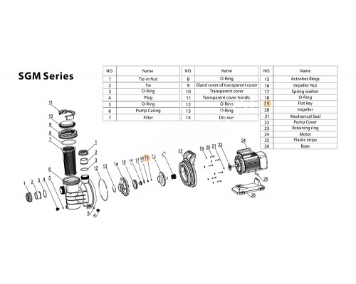 Шпонка рабочего колеса насоса SGM/SGP/SGB/SGE Mayer Schwimmbad LX J62010003
