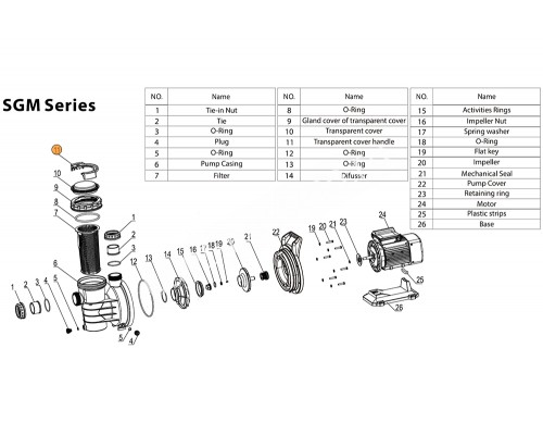 Ключ муфты уплотнения крышки префильтра насоса SGM Mayer Schwimmbad LX A38040001