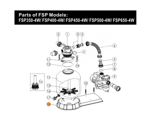 Платформа общая для бочки фильтра Emaux FSP400-4W- FSP650-4W (01111053)