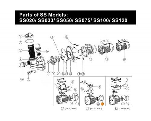 Кожух вентилятора насоса SS050 - SS120 Emaux 01031010