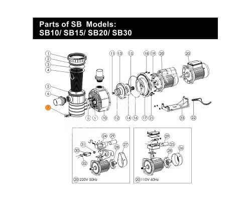 Винт сливной с прокладкой насоса SB Emaux (89021307/E021306)