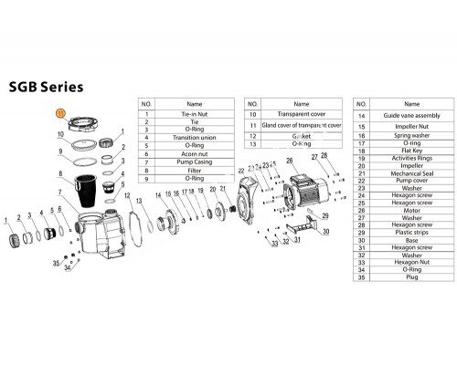 Муфта уплотнения крышки префильтра насоса SGB/SGE Mayer Schwimmbad LX A13170012