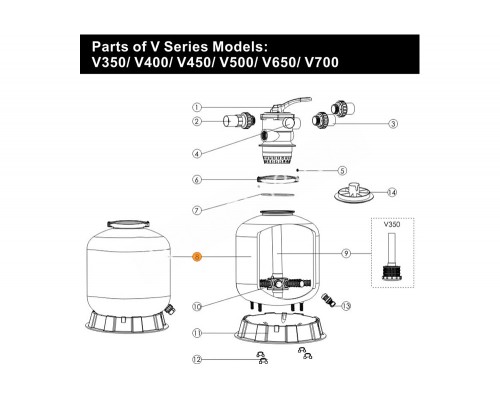Бочка фильтра д.500мм(верх.подсоед.) Emaux V500 (без вентиля)(Е0104090)