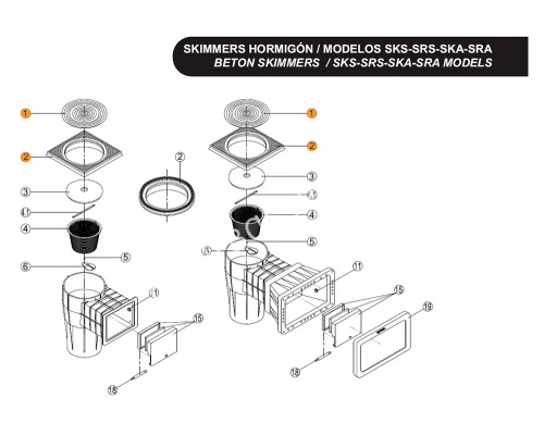 Крышка декор. верхняя (пластик) с рамкой к скимм SKS,SKA,SKSL,SKAL,RGP Kripsol (RSK 010.A+RSK 020.A)