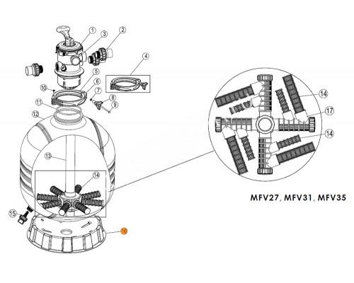 Платформа общая для бочки фильтра Emaux MFV35 900 (011120370)