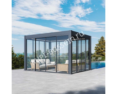 Стеклянная панель 2.35x3 м на 2х направляющих c рамкой