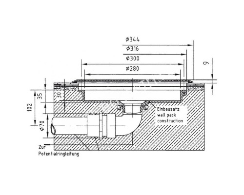 Закладная Fitstar 8500050 для гейзера 8530020 и пневмокнопки , выход 90°, O 344 мм