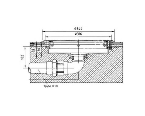 Закладная Fitstar 8501050 для гейзера 8530020, выход 90°, O 344 мм