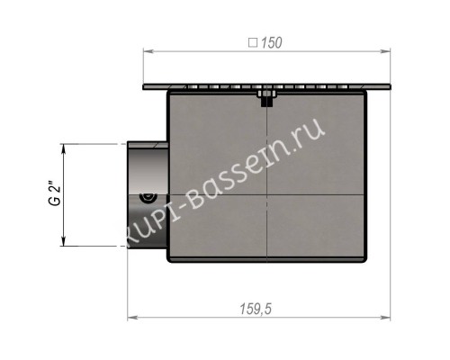 Донный слив под бетон Aquaviva 2'', AISI 304 (150x150 мм) для бассейна