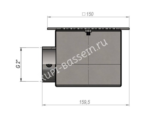 Донный слив под бетон Aquaviva 2'', AISI 304 (150x150 мм) для бассейна Донный слив под бетон Aquaviva 2'', AISI 304 (150x150 мм) для бассейна