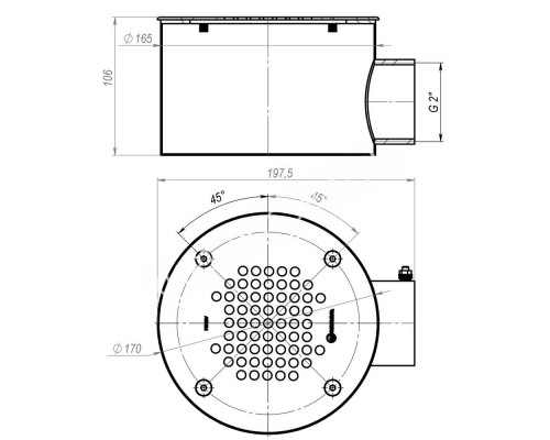Донный слив под бетон Aquaviva 2'', AISI 304 (D165 мм) для бассейна