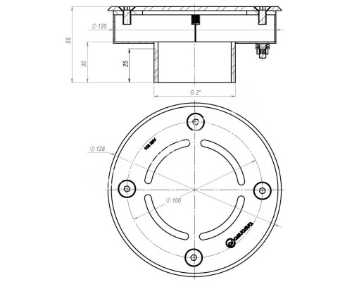 Форсунка донная Aquaviva 2", AISI 304 (D120 мм) для бассейна под бетон