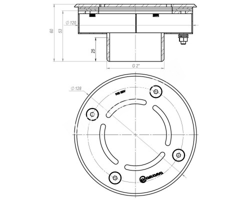 Форсунка донная Aquaviva 2", AISI 304 (D120 мм), под лайнер для бассейна