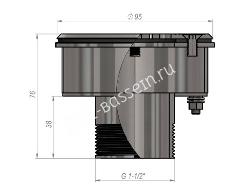 Форсунка донная прямоточная Aquaviva 1.5″, AISI 304, под лайнер для бассейна