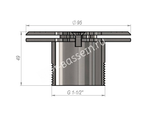 Форсунка донная регулируемая, 1,5″ бетон, AISI-304 для бассейна