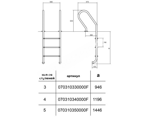 Лестница Hayward Mixta AISI 316 (3 ступени) для узкого борта бассейна