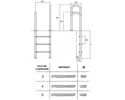 Лестница Hayward Asymmetric Muro AISI 304 (3 ступени) для бассейна узкого борта