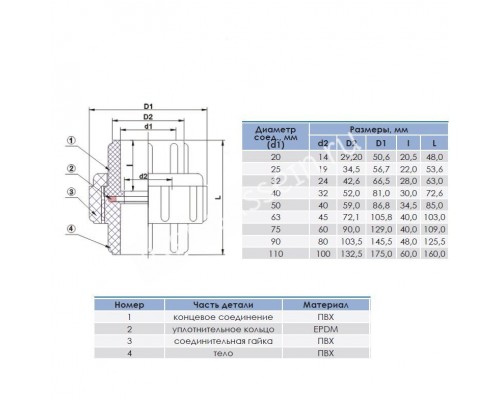 Муфта разборная переходная HР d50x1-1/2" AQUAVIVA для бассейна
