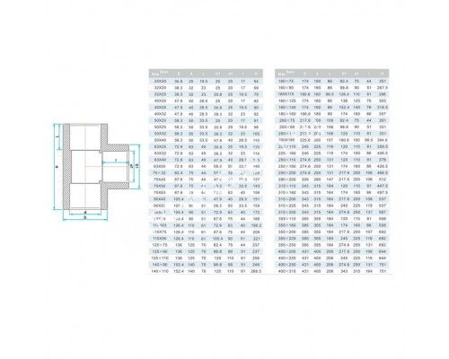 Тройник клеевой 90° редукционный d160x110 PN16 AQUAVIVA для бассейна