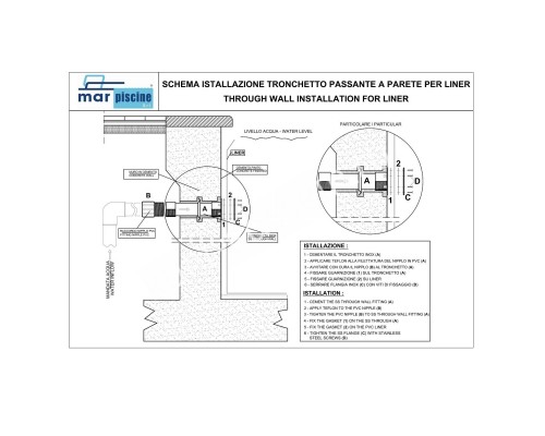 Проход стеновой под лайнер Marpiscine 18111 (1.5") нерж.сталь