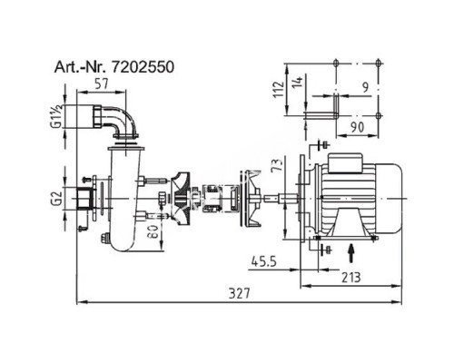 Насос Fitstar 7202550 (220В, без пф, 7.5м3/ч, 0.5Квт) всас. вых. НР 2", напорн. вых. 90° НР 1 1/2"