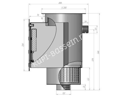 Скиммер с круглой крышкой 25м2, AISI 304 для бассейна