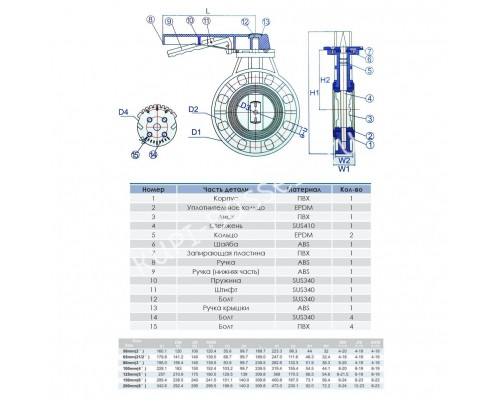 Кран мотылёк ERA без фланца диаметр 200 мм.