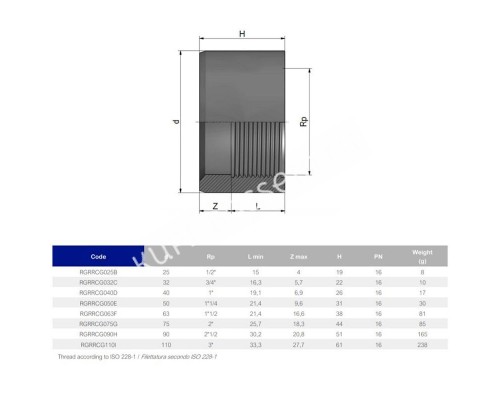 Редукционное кольцо ПВХ Effast RGRRCG032C с резьбой, d32х3/4" мм Редукционное кольцо ПВХ Effast RGRRCG032C с резьбой, d32х3/4" мм
