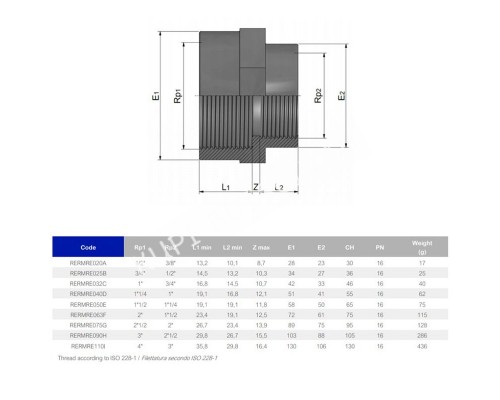 Муфта ПВХ Effast RERMRE075G редукционная, с внутренней резьбой d2-1/2"x2"