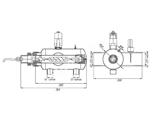 Ультрафиолетовая установка UVM-600 для бассейна, 30 м3/ч, 0,6кВт, AISI-316