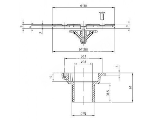 Форсунка донная регулируемая O 130 (плитка) G2(наруж.) нерж. ст. AISI-316 и RG-бронза