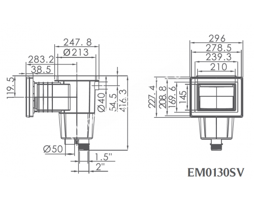 Скиммер (универсал.) Emaux EM0130-SV 88152512/91600316 для бассейна Скиммер (универсал.) Emaux EM0130-SV 88152512/91600316 для бассейна