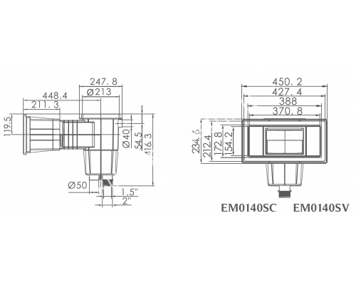 Скиммер (универсал) Emaux EM0140-SV (88152712/91601014) для бассейна Скиммер (универсал) Emaux EM0140-SV (88152712/91601014) для бассейна