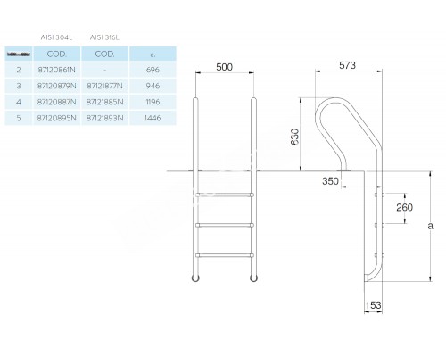 Лестница 3 ступени (у.б.) Flexinox PARALLEL AISI-316 для бассейна