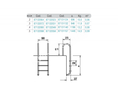 Лестница 4 ступени (у.б.) Flexinox WALL AISI-316 для бассейна