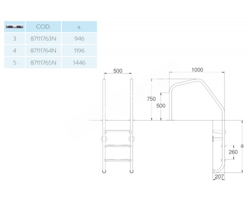 Лестница 3 ступени (ш.б.) для бассейна Flexinox SPECIAL OVERFLOW AISI-316