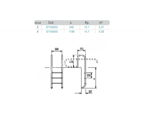 Лестница 4 ступени (у.б.) откидывающаяся Flexinox (87160040) для бассейна