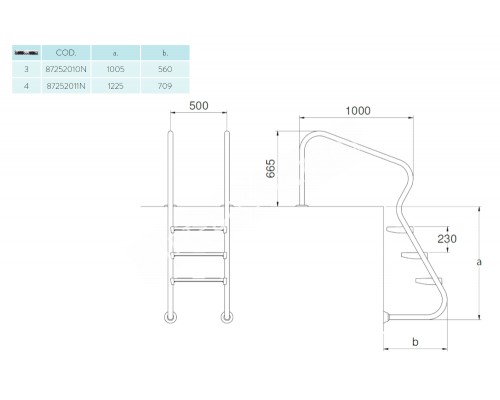 Лестница 4 ступени (ш.б.) Flexinox EASY ACCESS AISI-316 для бассейна