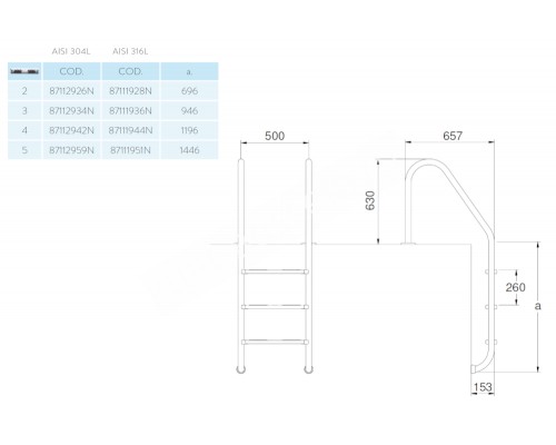Лестница 2 ступени (ш.б.) Flexinox STANDARD (87112926) для бассейна