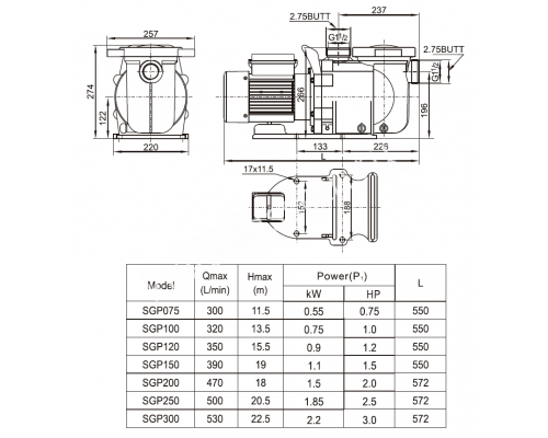 Насос для бассейна Mayer Schwimmbad LX SGP300T (2,2кВт 380B 30 м3/ч) Насос для бассейна Mayer Schwimmbad LX SGP300T (2,2кВт 380B 30 м3/ч)
