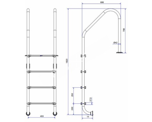 Лестница Aquaviva Standard NSL415-SR (4 ступени) для бассейна