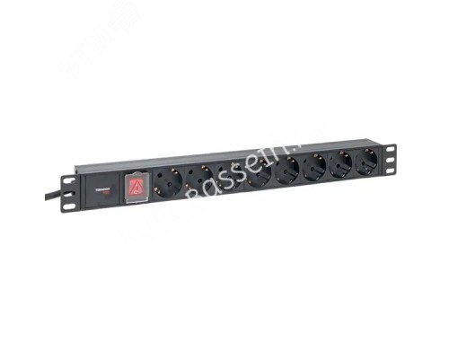 Блок розеток PDU TERACOM PRO 19'' 1U 16А/250В 8 розеток Schuko с выключателем шнур питания длиной 2 метра сечение 3x1.5 мм2 вилка Schuko корпус алюминий черный